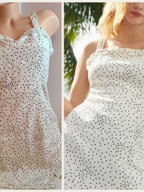 Urban Outfitters Linen Blend Polka Dot Ruffle Trim Mini Dress Size M